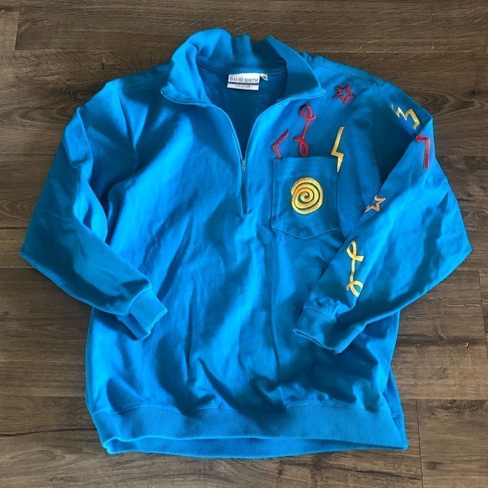 𝅺vintage 90s pop art embroidered pullover sweatshirt size M